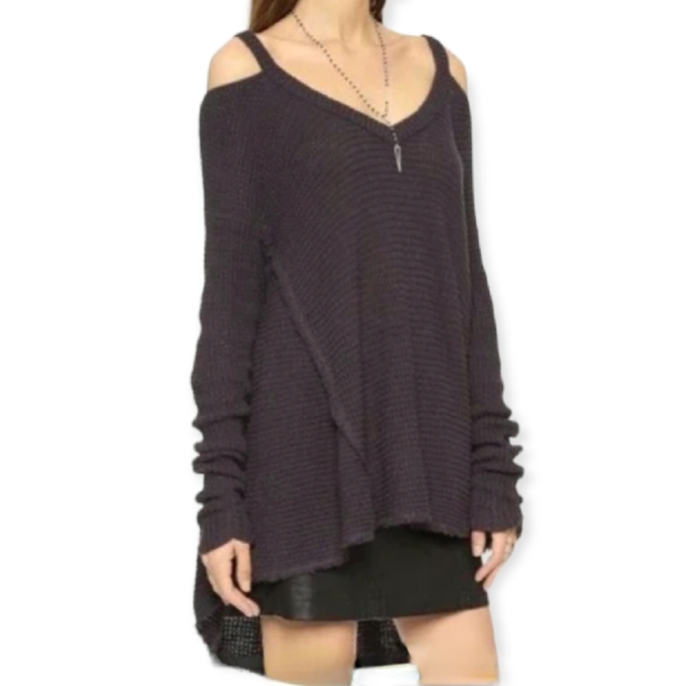 Free People Moonshine Cold Shoulder Waffle Knit Thermal Oversized Top, EUC, XS